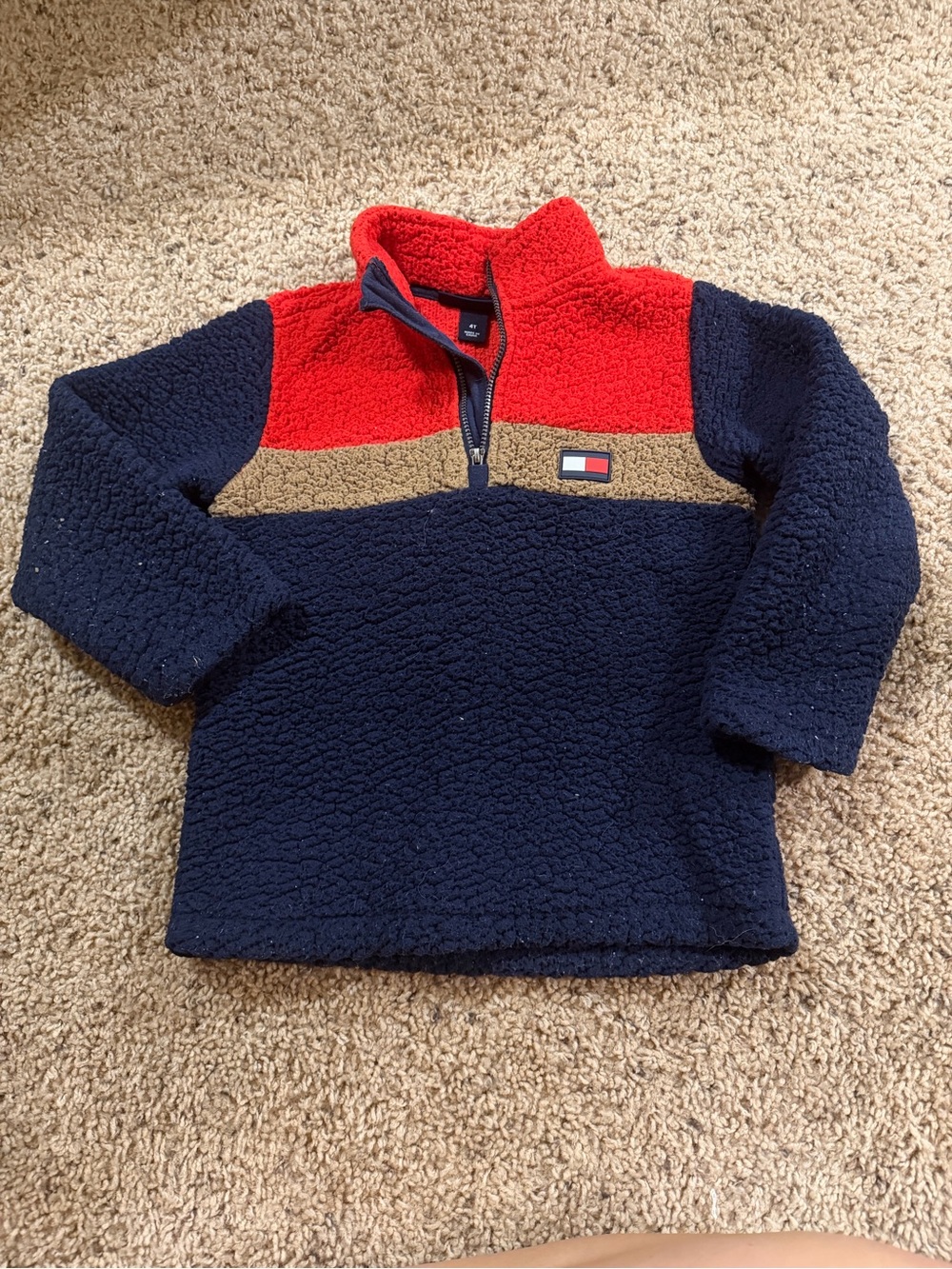 Tommy Hilfiger Kids Red, Navy & Tan Sherpa Half-Zip Pullover